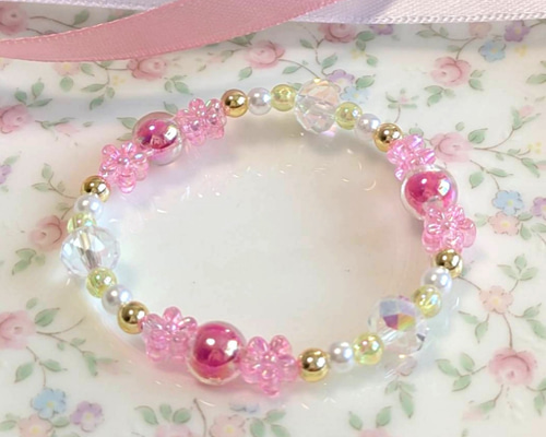 キッズ向け】お花のビーズブレスレット(B02) ブレスレット Bon Bijoux