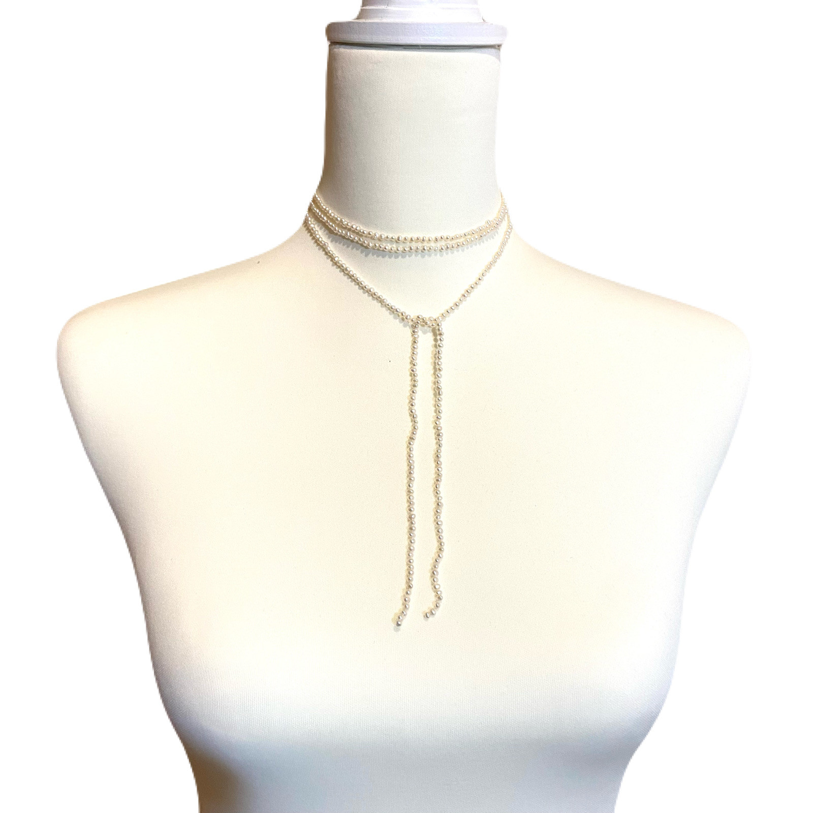 ベビーパール　淡水パール　本真珠　コードネックレス　ラリエット　リボン　チョーカー　紐　ロングネックレス　146cm