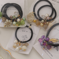 ネイビー〉コットンパールのじゃらじゃらヘアゴム◇Creema限定 秋限定