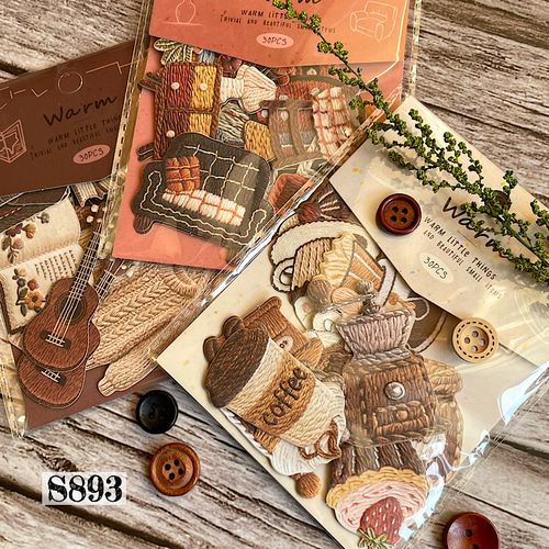 送料無料【S893コラージュ素材】海外シール ジャンクジャーナル 珈琲