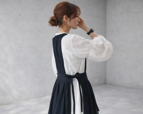 前後2wayリネンジャンパースカート／ヴィンテージ加工リネンワンピース