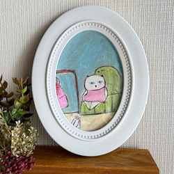 絵画 。壁掛け絵☆【そよ風が吹いてきて、窓の前の花がきれいでグラス