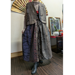 鯉のぼり(木綿)(手書き金太郎柄)の柿渋染めワンピース 古布リメイク