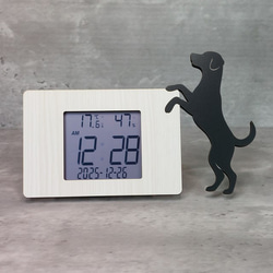 電波時計】ワンちゃんが寄り添う電波デジタル時計 ― チワワ 黒