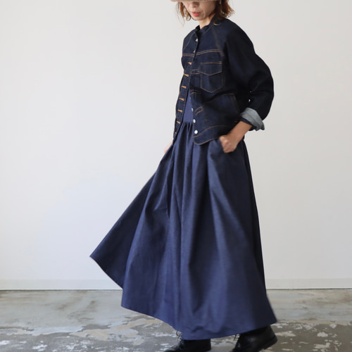 45R デニム ワンピース ギャザー インディゴ 45R デニム ワンピース ギャザー インディゴ
