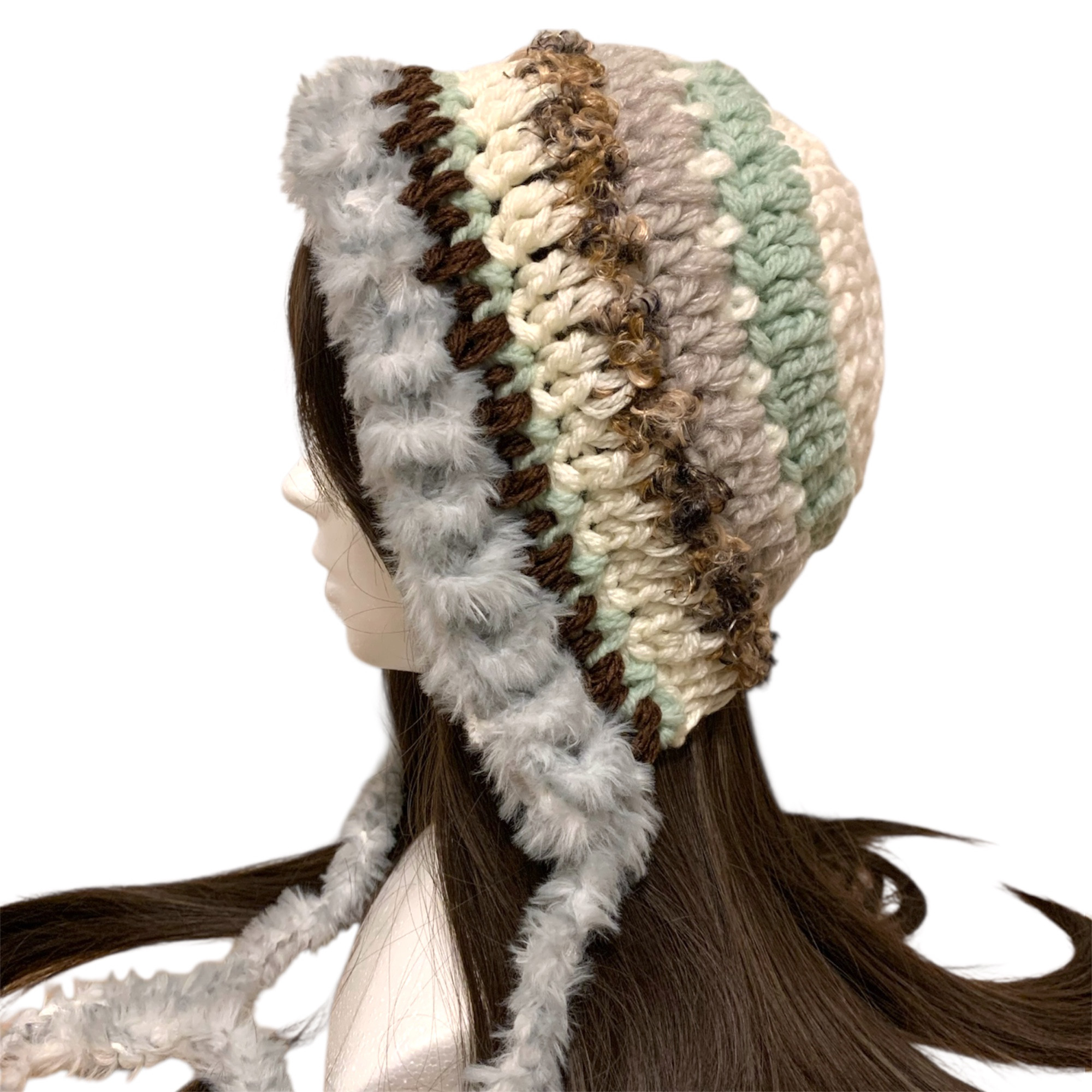 ボンネット　バラクラバ ニット帽　y2kフード帽　ハンドメイド　現品限り