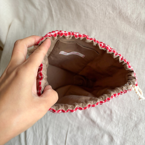 セット商品】ラタン（籐）の手編みドングリかごバッグ/ ギンガム
