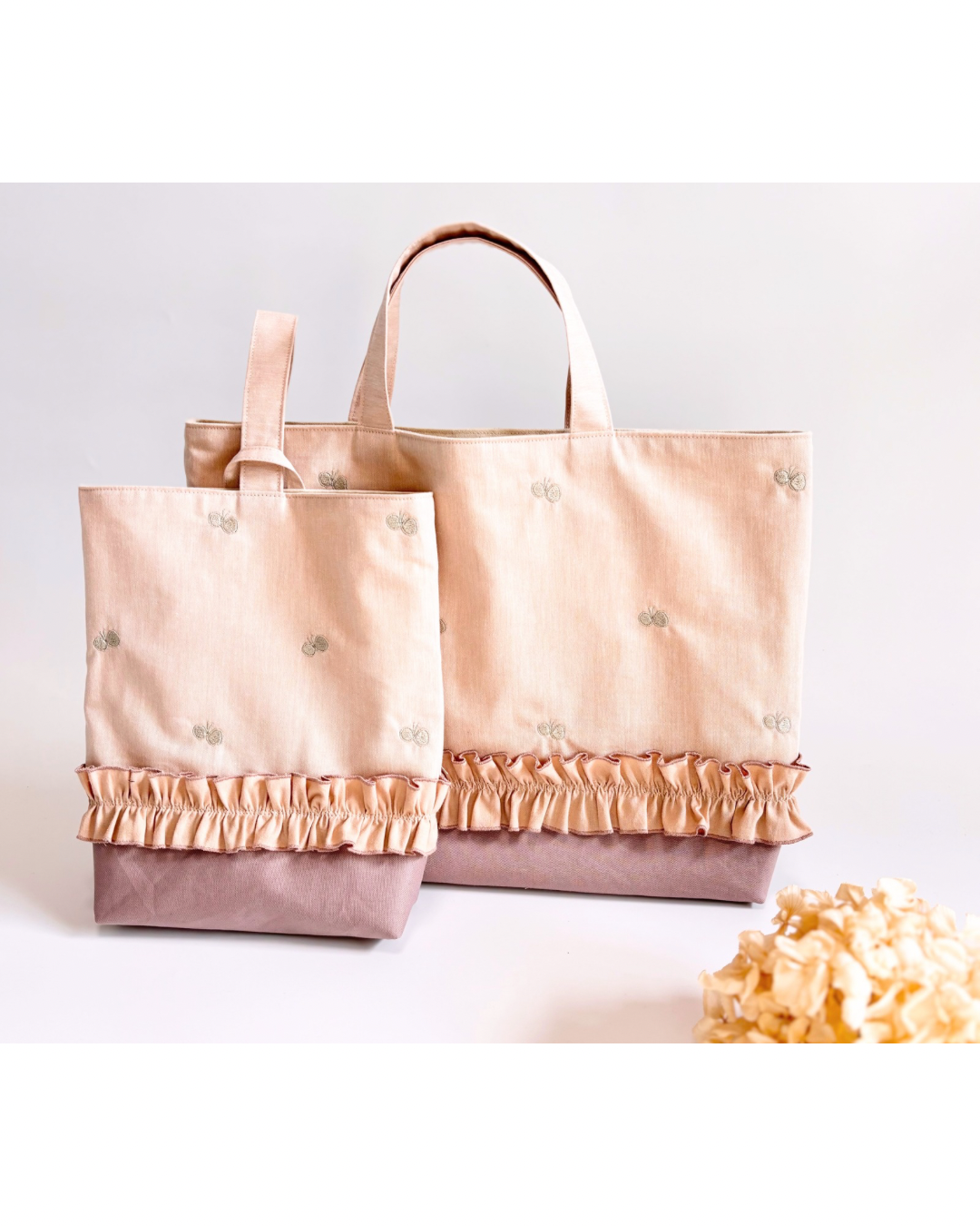 〖入園入学セット〗女の子レッスンバッグ/サイズオーダー/入園入学2026/フリル/北欧/オシャレ/刺繍/上靴袋/