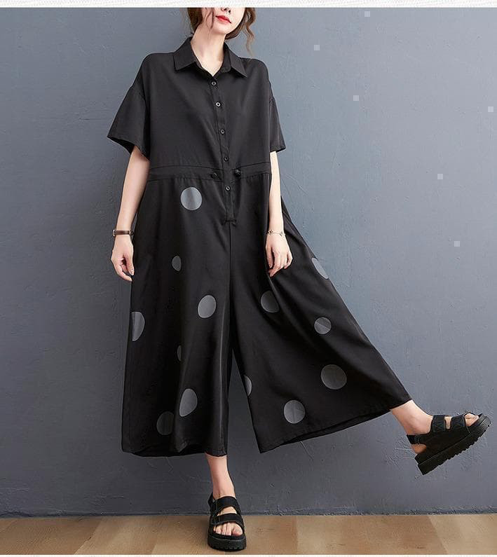 大きいサイズ　レディース　春夏　ドット柄　ツナギ　オールインワン