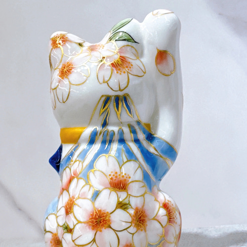 清水焼 招き猫】招き猫色絵 富士桜 SW1-F33 その他アート