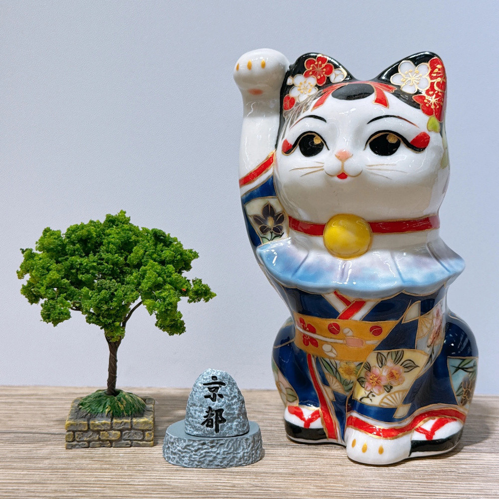 【清水焼 招き猫】色絵 舞子ふじさくら  SW1-F16