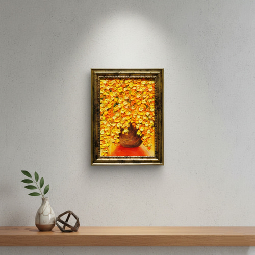 油絵 ミニ絵画 油彩画 【ミモザ】 絵画 原画 絵画 HR 通販 20278222