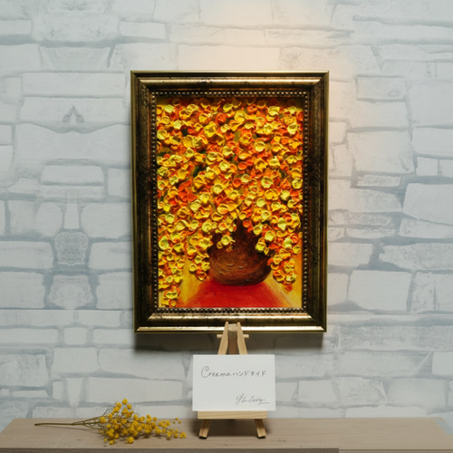 油絵 ミニ絵画 油彩画 【ミモザ】 絵画 原画 絵画 HR 通販 20278222