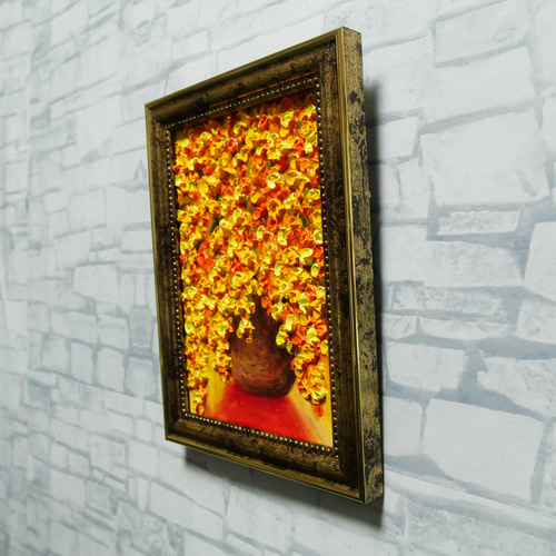 油絵 ミニ絵画 油彩画 【ミモザ】 絵画 原画 絵画 HR 通販 20278222