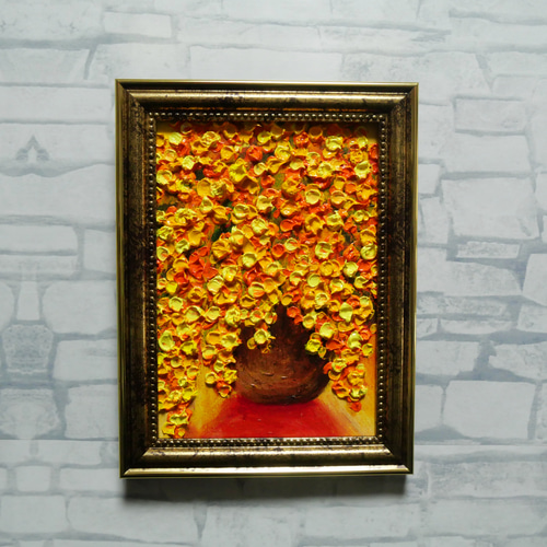 絵画　油絵　静物画　ミニ美 油絵 ミニ絵画 油彩画 【ミモザ】 絵画 原画 絵画 HR 通販 20278222