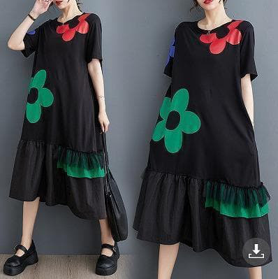 個性派デザイン Aラインワンピース 大きいサイズ 新品春夏半袖花柄レディース