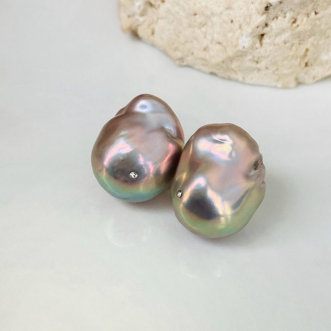 【15%OFF】希少 無穴 グレーバロックパールピアス イヤリング クリスタル付きオイスターパール 【15%OFF】希少 無穴 グレーバロックパールピアス イヤリング クリスタル付きオイスターパール