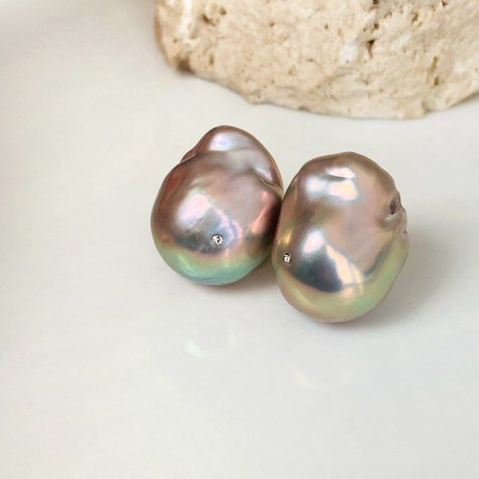 【15%OFF】希少 無穴 グレーバロックパールピアス イヤリング クリスタル付きオイスターパール 【15%OFF】希少 無穴 グレーバロックパールピアス イヤリング クリスタル付きオイスターパール