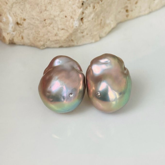 【15%OFF】希少 無穴 グレーバロックパールピアス イヤリング クリスタル付きオイスターパール 【15%OFF】希少 無穴 グレーバロックパールピアス イヤリング クリスタル付きオイスターパール