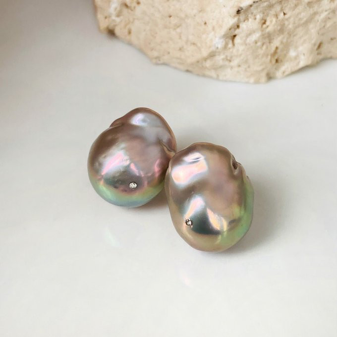 【15%OFF】希少 無穴 グレーバロックパールピアス イヤリング クリスタル付きオイスターパール 【15%OFF】希少 無穴 グレーバロックパールピアス イヤリング クリスタル付きオイスターパール