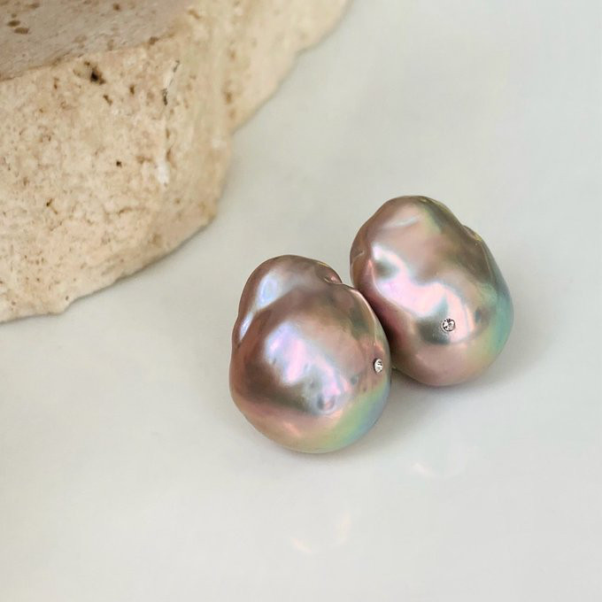 【15%OFF】希少 無穴 グレーバロックパールピアス イヤリング クリスタル付きオイスターパール 【15%OFF】希少 無穴 グレーバロックパールピアス イヤリング クリスタル付きオイスターパール