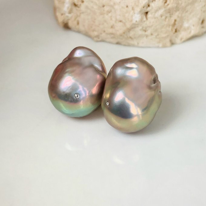 【15%OFF】希少 無穴 グレーバロックパールピアス イヤリング クリスタル付きオイスターパール 【15%OFF】希少 無穴 グレーバロックパールピアス イヤリング クリスタル付きオイスターパール