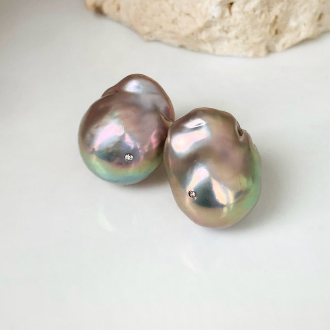 【15%OFF】希少 無穴 グレーバロックパールピアス イヤリング クリスタル付きオイスターパール 【15%OFF】希少 無穴 グレーバロックパールピアス イヤリング クリスタル付きオイスターパール