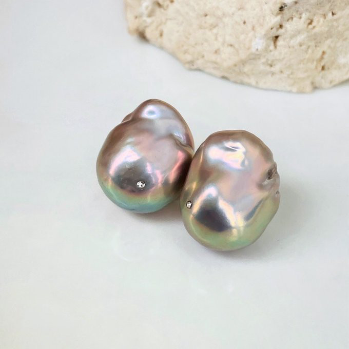 【15%OFF】希少 無穴 グレーバロックパールピアス イヤリング クリスタル付きオイスターパール 【15%OFF】希少 無穴 グレーバロックパールピアス イヤリング クリスタル付きオイスターパール