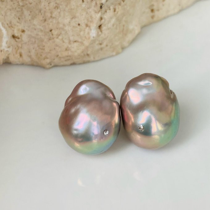 【15%OFF】希少 無穴 グレーバロックパールピアス イヤリング クリスタル付きオイスターパール 【15%OFF】希少 無穴 グレーバロックパールピアス イヤリング クリスタル付きオイスターパール