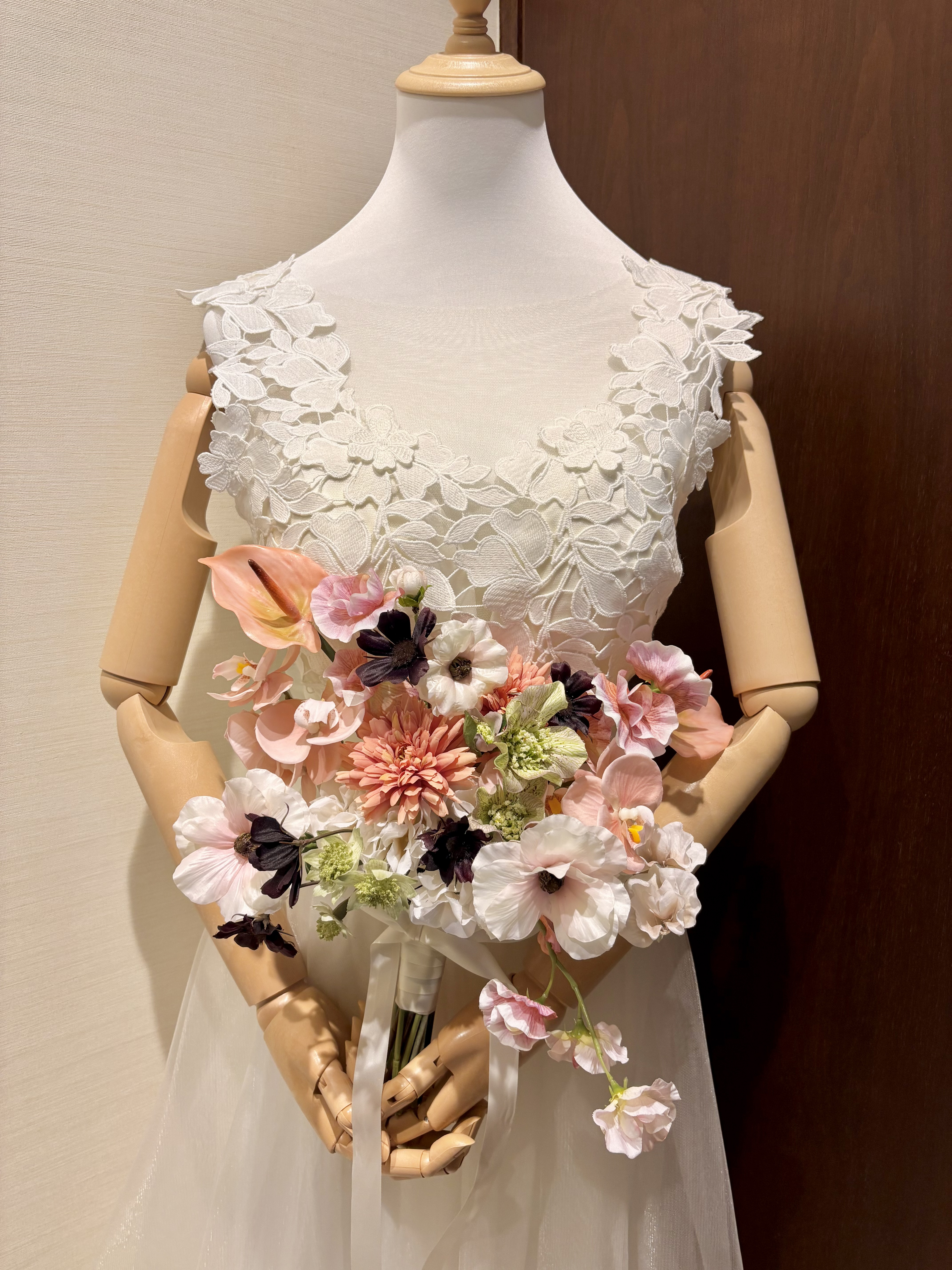 【現品限り】アーティフィシャル ブーケ 造花 結婚式 ブライダルブーケ ウエディングブーケ 前撮り カラー スイトピー