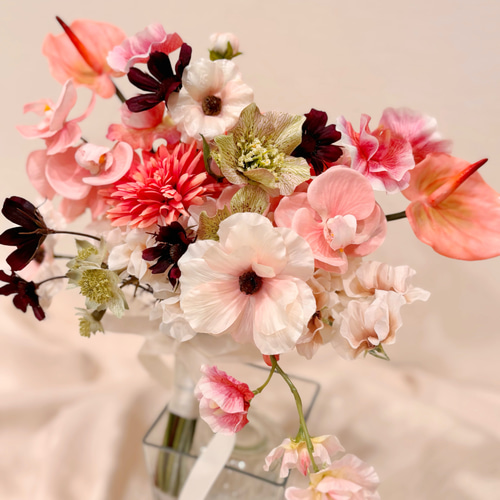 アーティフィシャル ウェディングブーケ＆ブートニアセット 結婚式 前撮り 造花 アーティフィシャル ウェディングブーケ＆ブートニアセット 結婚式 前