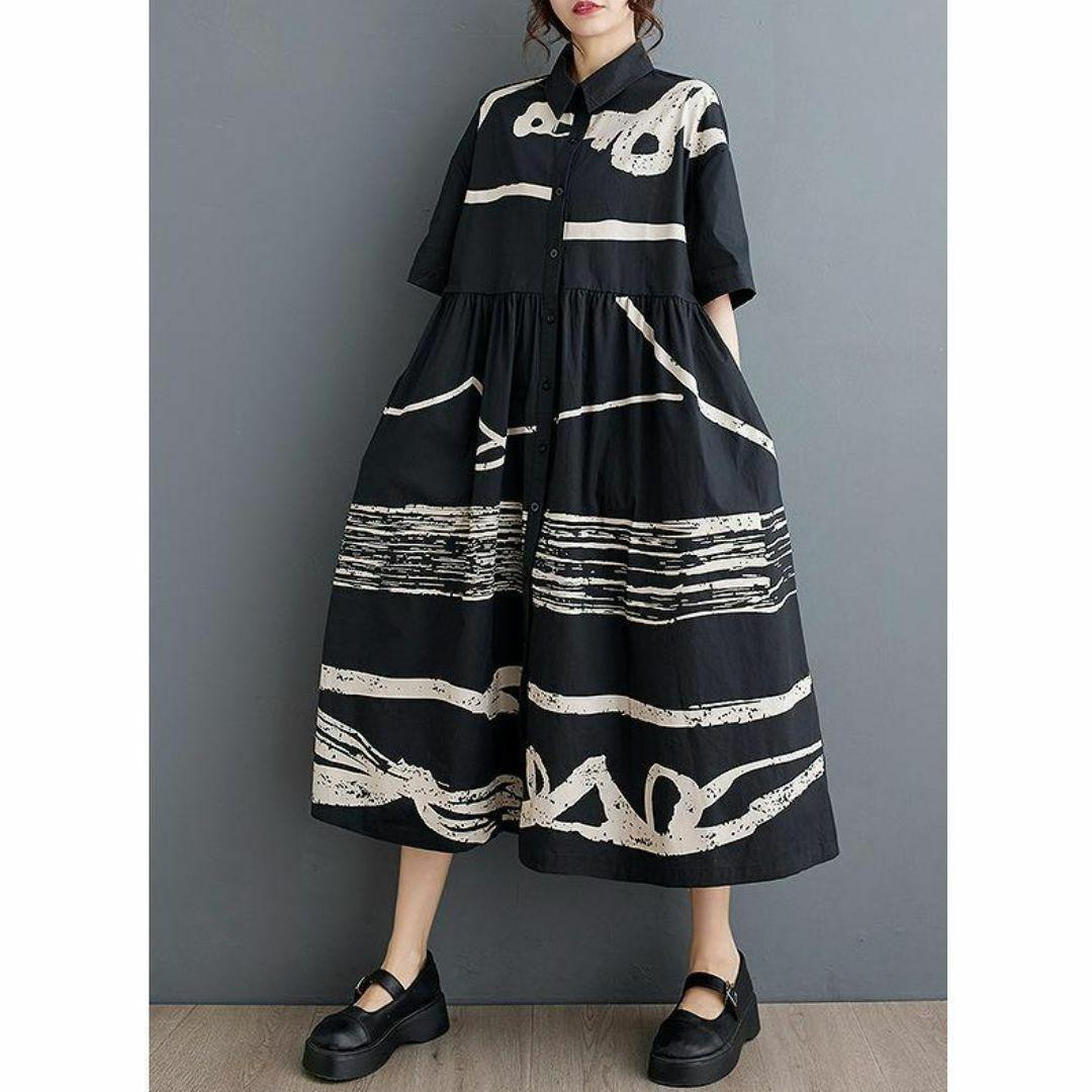 【大きいサイズ】 レディース ロング　ワンピース　春夏 秋 新品 半袖　シャツ