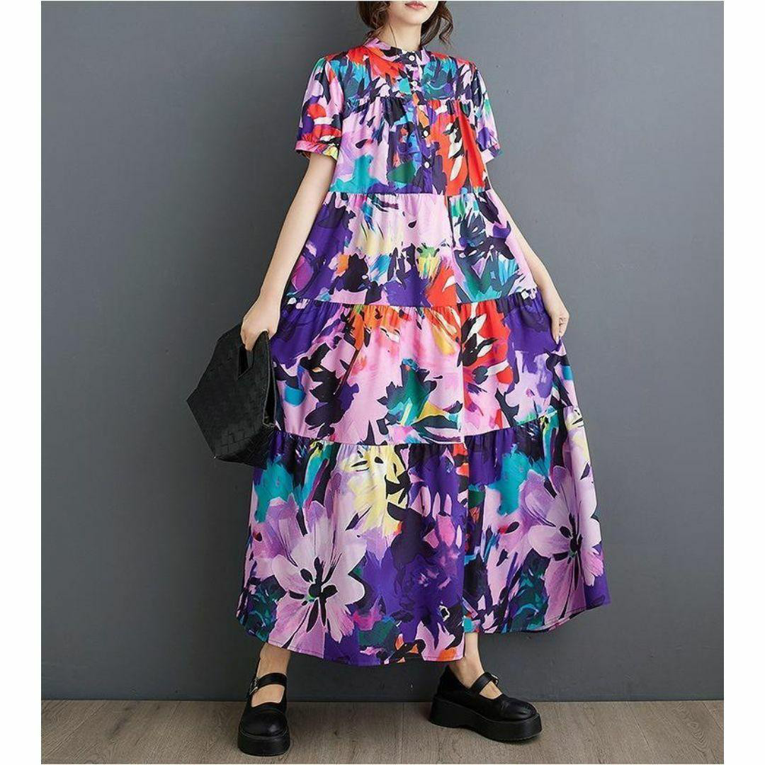 【大きいサイズ】 レディース ロング　ワンピース　春夏 秋 新品 半袖　シャツ 5,026円