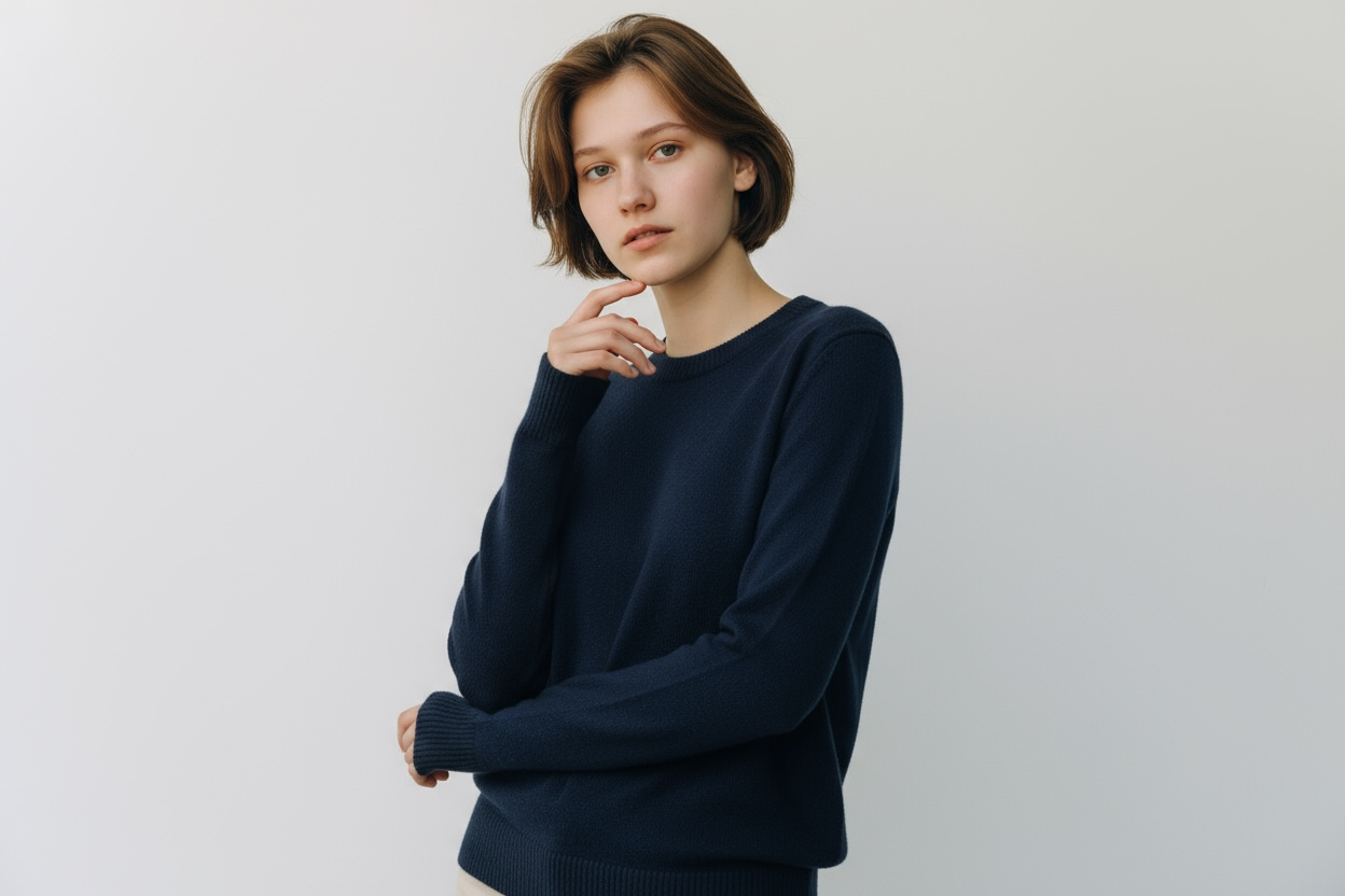 日本製　カシミヤ100%クルーネックプルオーバー elalto（エルアルト）レディスBLACK NAVY