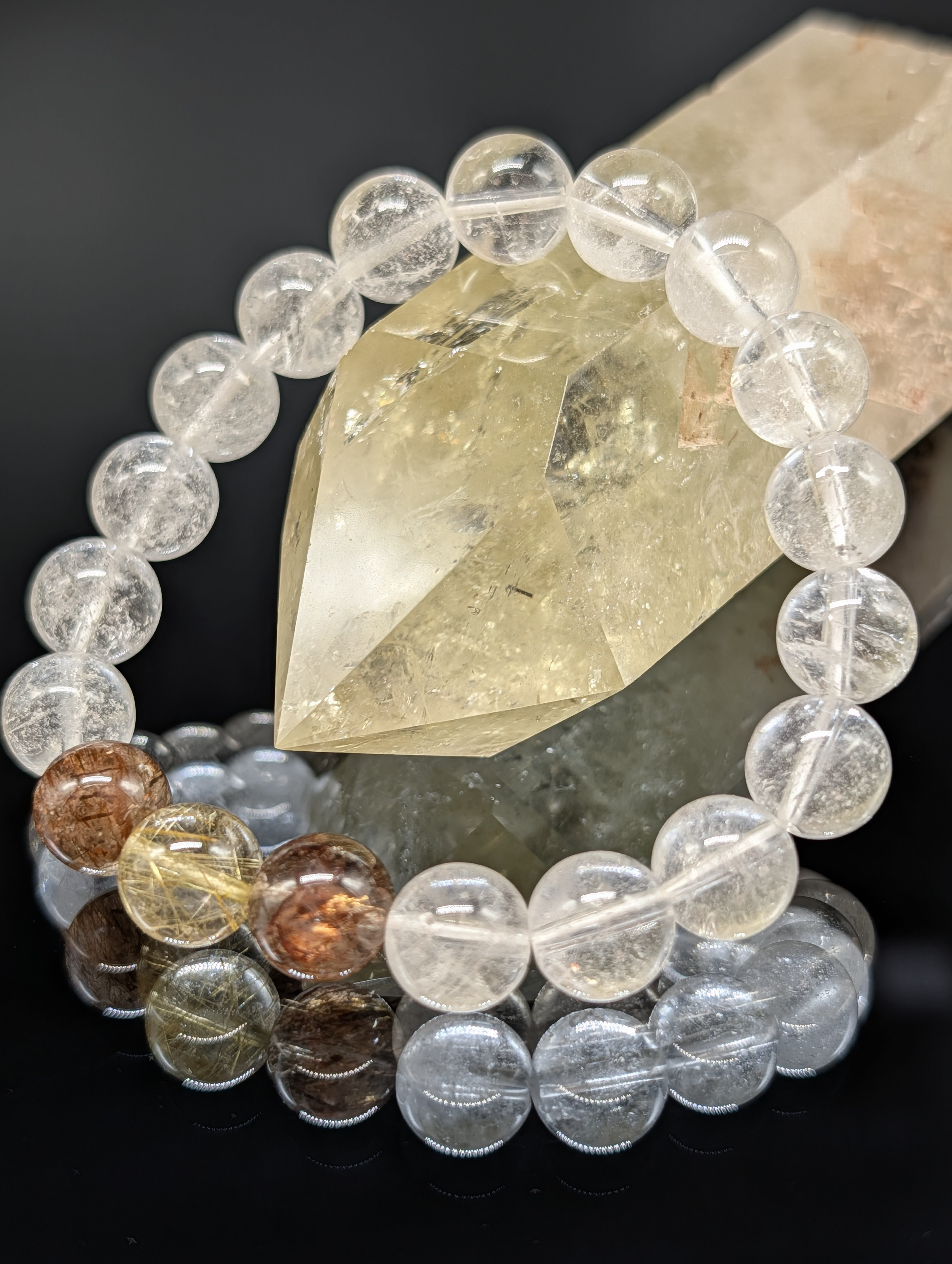 【高品質・金銭運・願望実現】ゴールドルチルクォーツ ブラウンルチル ヒマラヤ水晶 10mm ブレスレット 3連