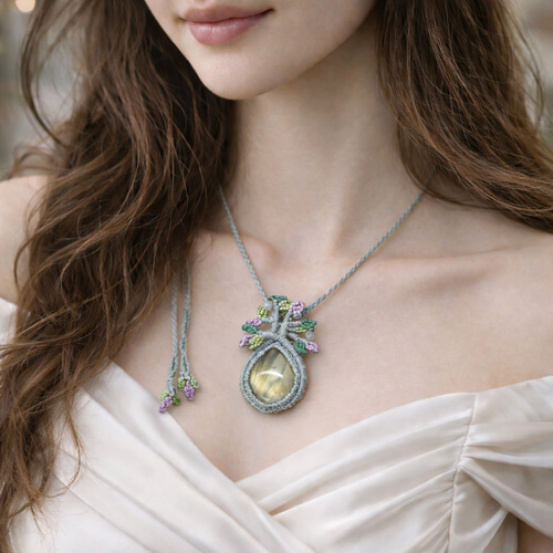 ラブラドライト』生命の樹マクラメ編トップネックレス ネックレス