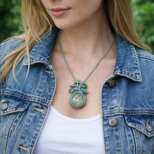 ラブラドライト』生命の樹マクラメ編トップネックレス ネックレス