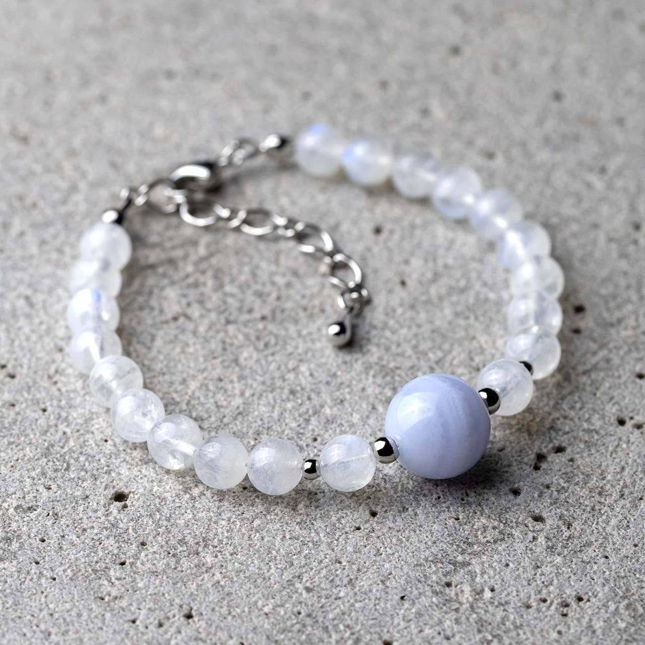 ブルーレースアゲート / レインボームーンストーン 天然石アクセサリー ブレスレット　- suzukaze22