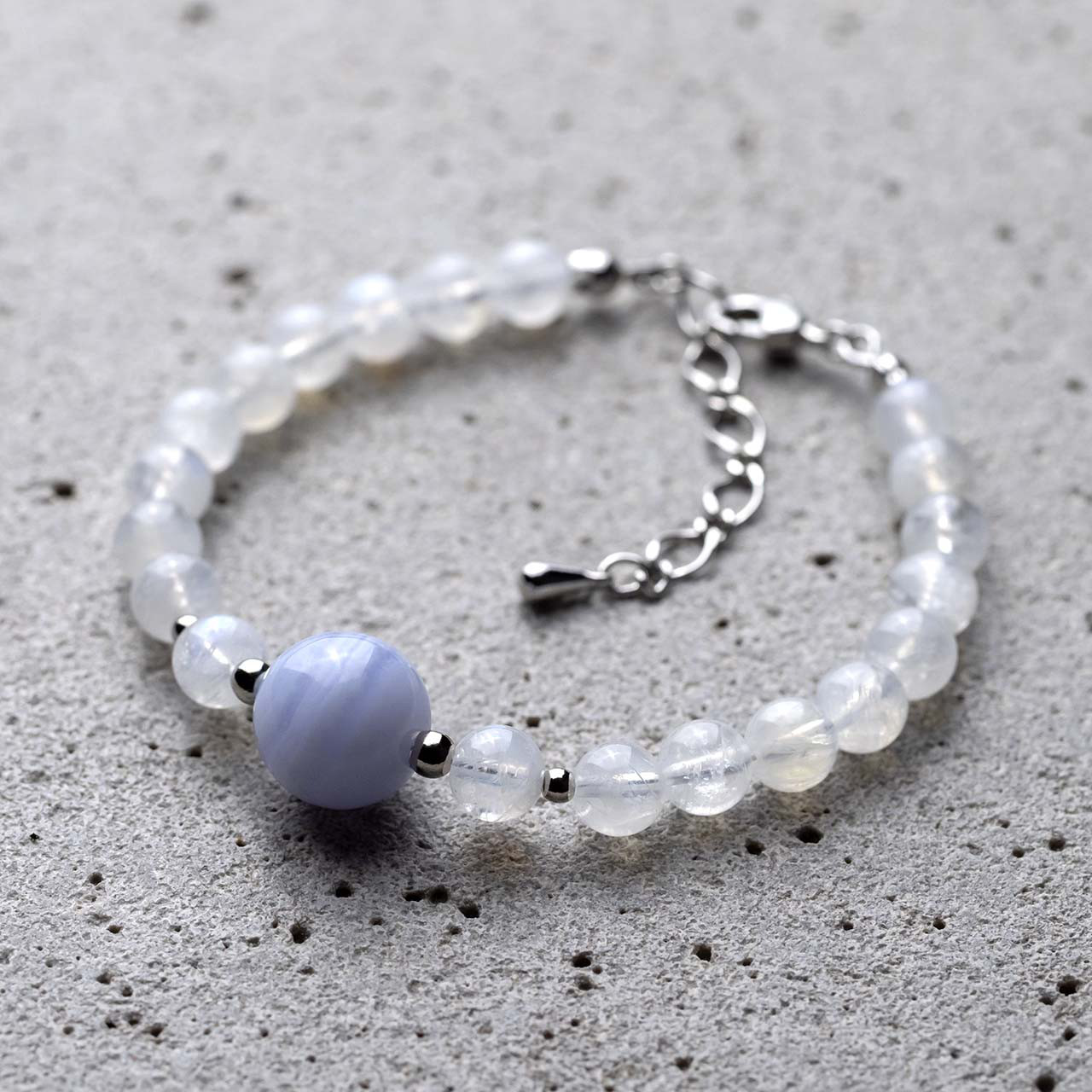 ブルーレースアゲート / レインボームーンストーン 天然石アクセサリー ブレスレット　- suzukaze22