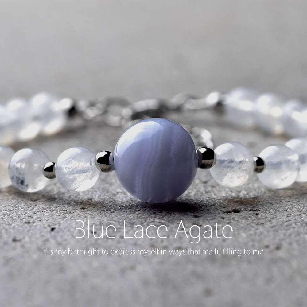 ブルーレースアゲート / レインボームーンストーン 天然石アクセサリー ブレスレット　- suzukaze22