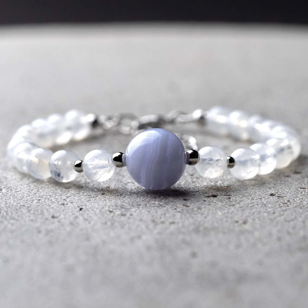 ブルーレースアゲート / レインボームーンストーン 天然石アクセサリー ブレスレット　- suzukaze22