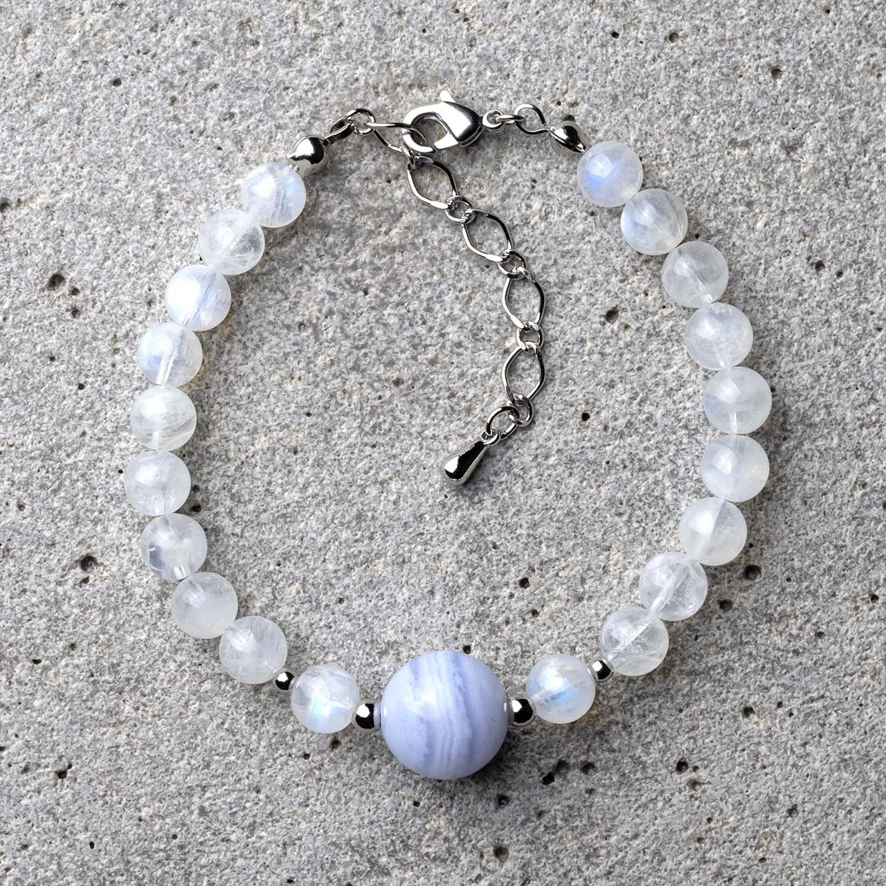 ブルーレースアゲート / レインボームーンストーン 天然石アクセサリー ブレスレット　- suzukaze22