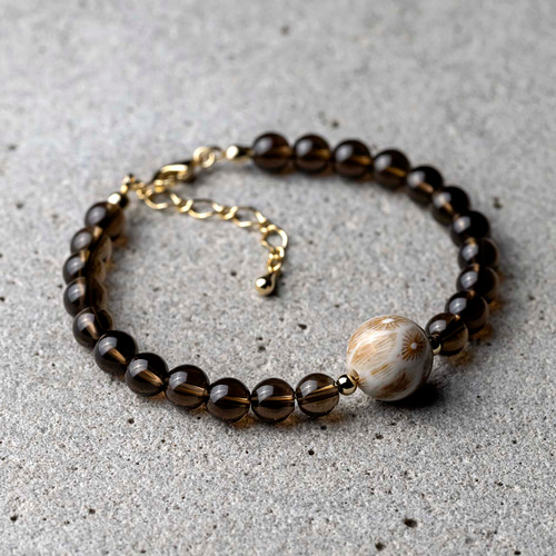 フォシルコーラル / スモーキークォーツ 煙水晶 天然石アクセサリー