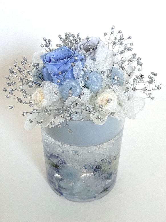 プリザーブドフラワーローズ ミニアレンジ☆ブルー 大サイズ ソイ