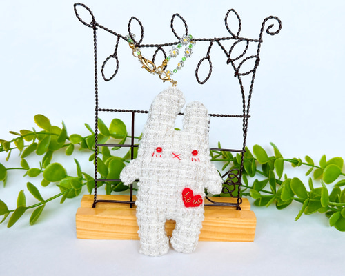 きらきらツィード うさぎさんのぬいぐるみ バッグチャーム 羊毛