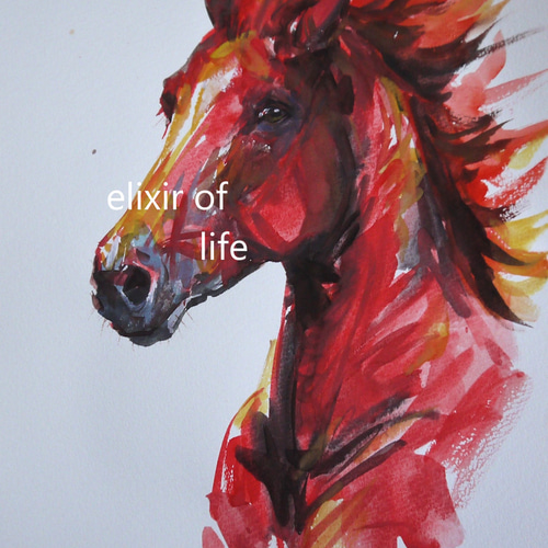 炎の馬2、2026（薄めの水彩画用紙、28cm×20cm、水彩