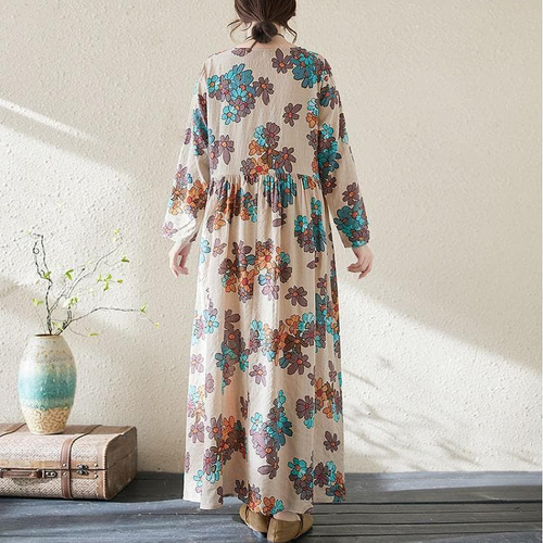 大きいサイズ】 レディース ロング ワンピース 春夏 秋 新品 長袖 花柄