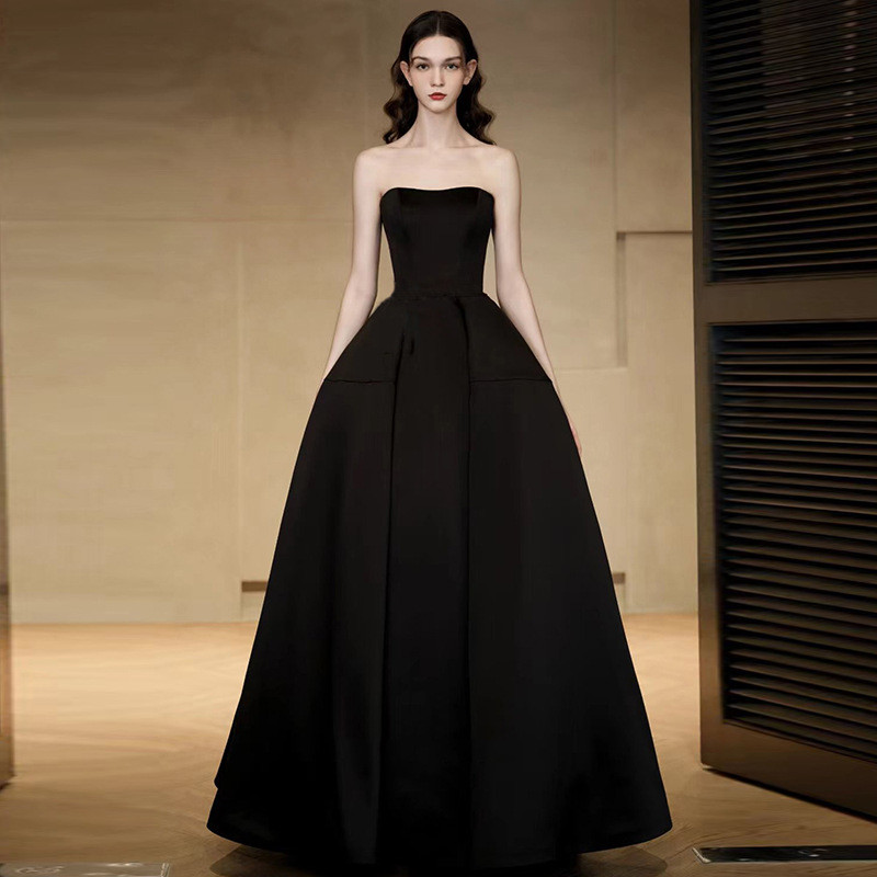 高級感 パーティードレス 黒 ノースリーブ シンプル 韓国風 誕生日 披露宴 前撮り 二次会 お呼ばれ AK699