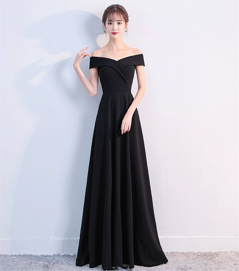 高級感 パーティードレス 黒 オフショルダー シンプル 韓国風 披露宴 前撮り 二次会 お呼ばれ AK701