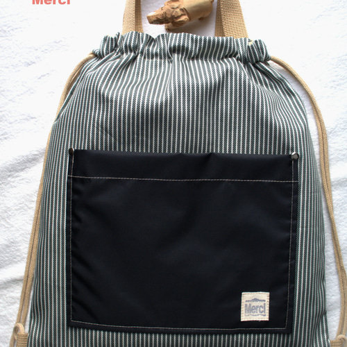 40×35黒ヒッコリーデニム撥水ナイロン外ポケット付大きめ